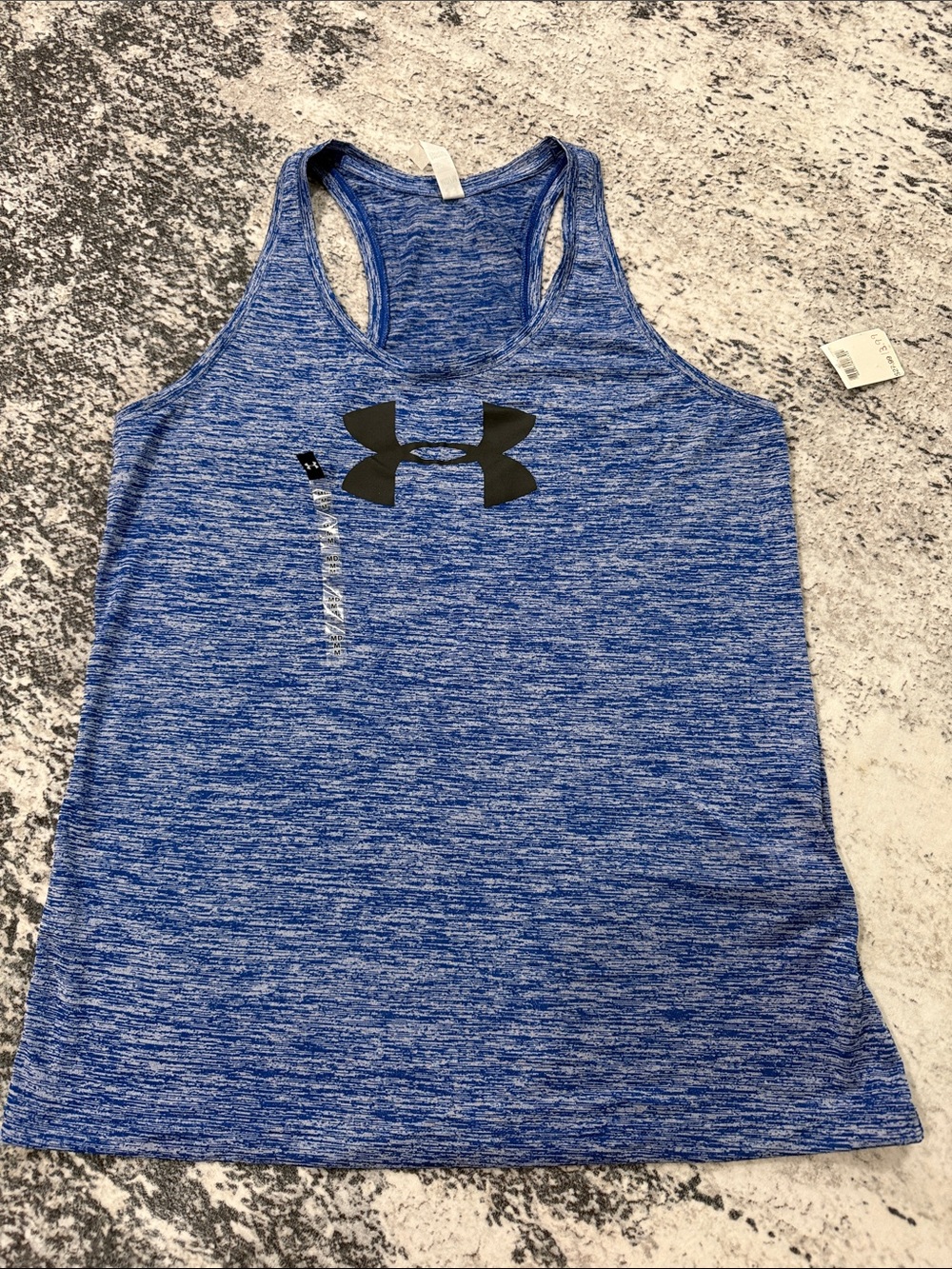 Under Armour Blue Heather Racerback Tank with Black Logo